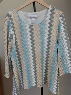 Alfred Dunner Women's 1X Multicolor Lace Pullover 3/4 Sleeve Blouse Top